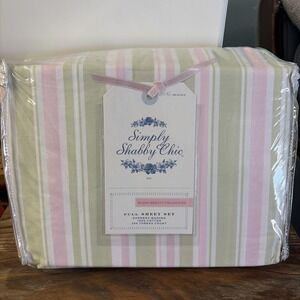 Rachel Ashwell Simply Shabby Chic Sheet Set Green Pink & White Stripe Sz Full